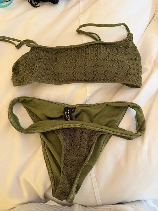 triangl swimwear Olive Green Textured Bikini set