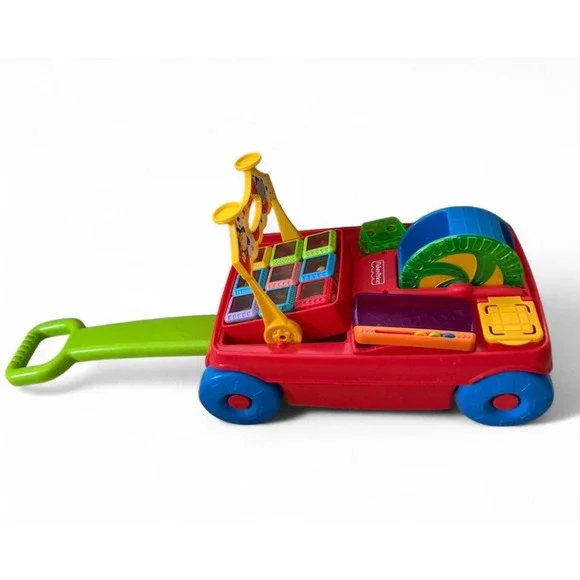 Fisher Price 2 in 1 Activity‎ Wagon Peek A Boo Blocks Walker Pull Toy 9 Blocks
