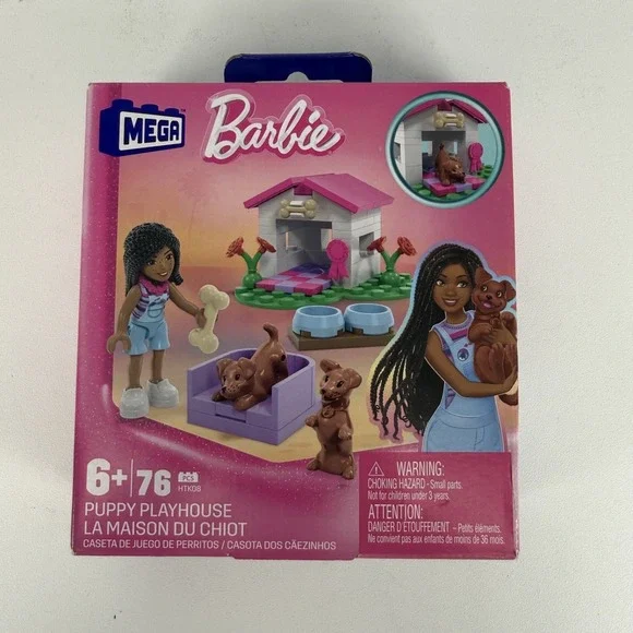 MEGA Barbie Puppy Playhouse‎ 76 Pcs Building Set Ages 6+ Mattel Sealed Box