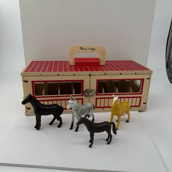 Melissa & Doug Take Along Show‎ Horse Stable Set Wood Barn Horses Play Set