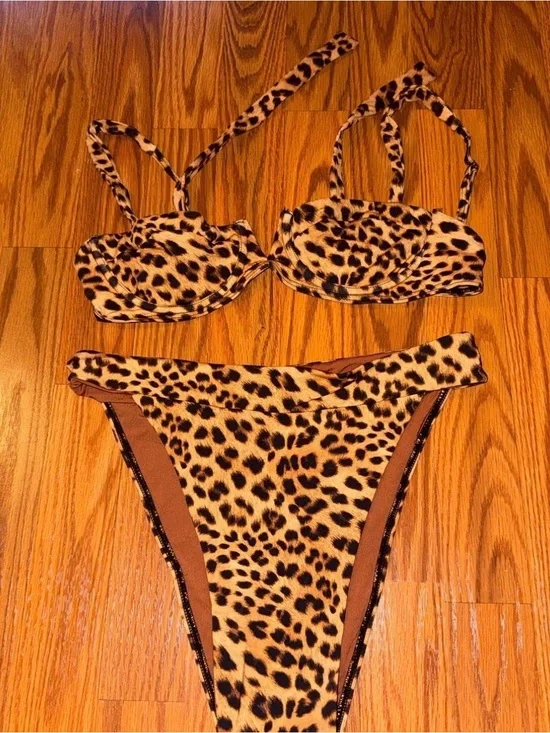 Monday Swimwear | Leopard Print Bikini Set | Small / Medium |  Tan and Black