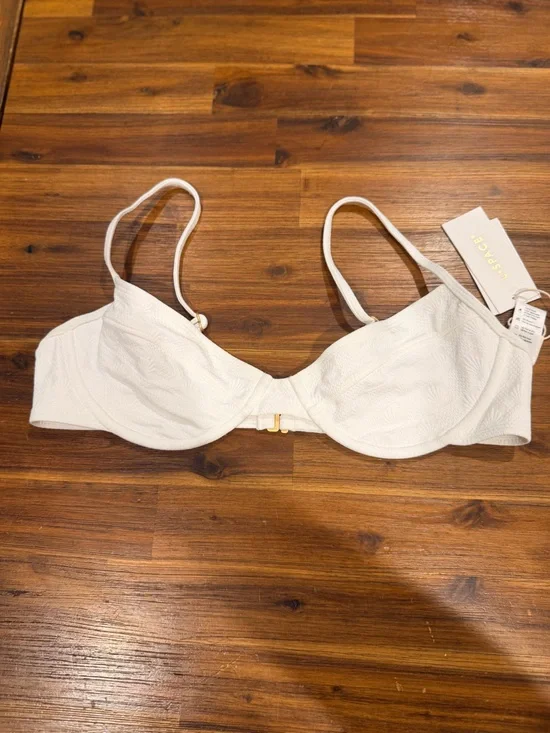 l*space White Textured Shell Underwire Bikini Top with Gold Accents