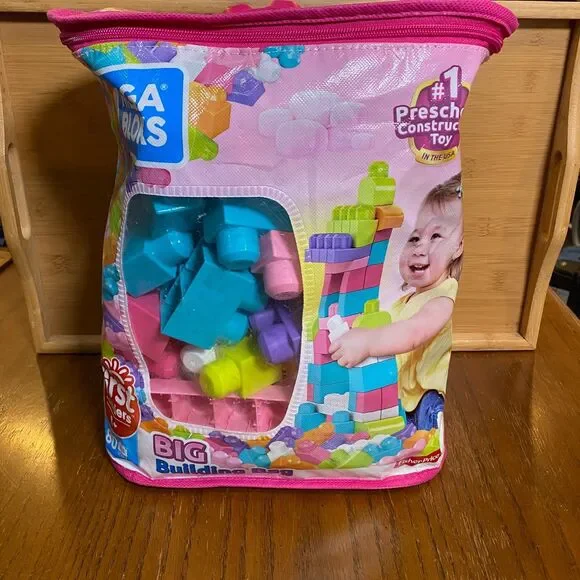 Mega Bloks First Builders 80pc Big Building Bag Pink Preschool Construction Toy