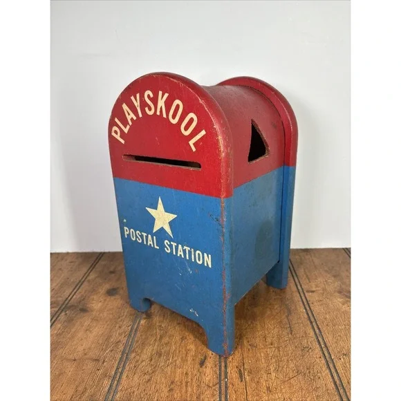 Vintage Wooden Playskool Postal Station Mailbox 10.5 Inches Tall No Blocks
