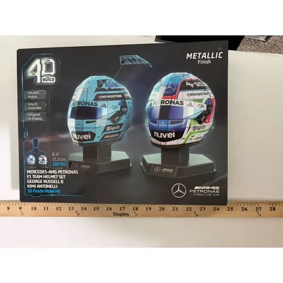 4D Build, Mercedes-AMG F1 Helmet Set 3D Puzzle Model Kit with Stands, Russell &