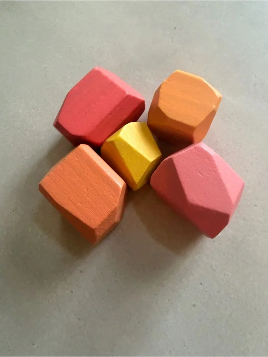 LOVEVERY Wooden Geometric Blocks Set - Coral, Orange, Yellow