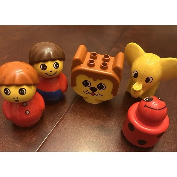 Lego Primo Duplo 5 Pc Lot Red Boy Blue Boy‎ Elephant Ladybug Fox