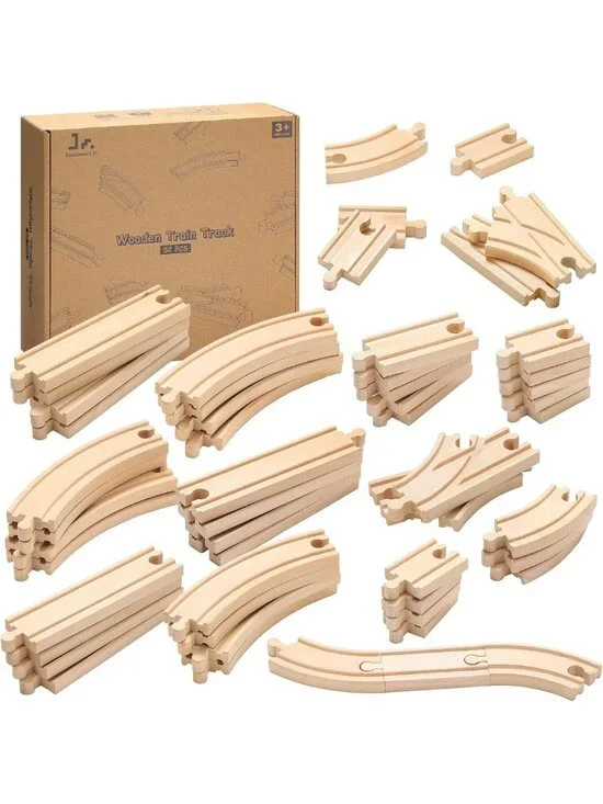 Premium Wooden Train Track Set - 52-Piece Expandable 18FT Railway System