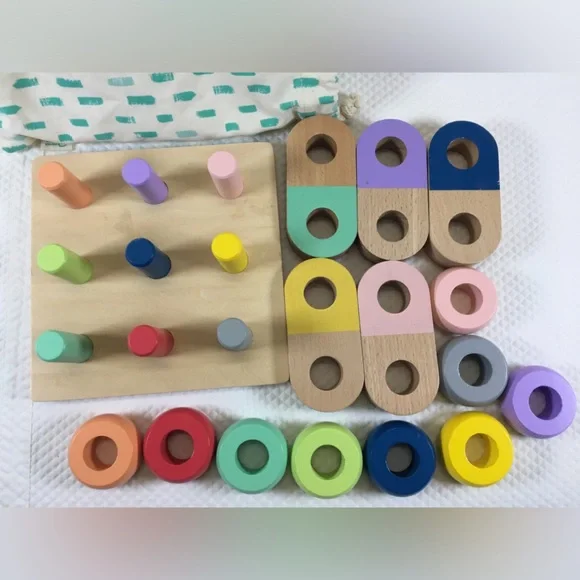 Kiwico Panda Crate Wooden Color Sorting Peg  Ring Toy Educational Puzzle Toddler