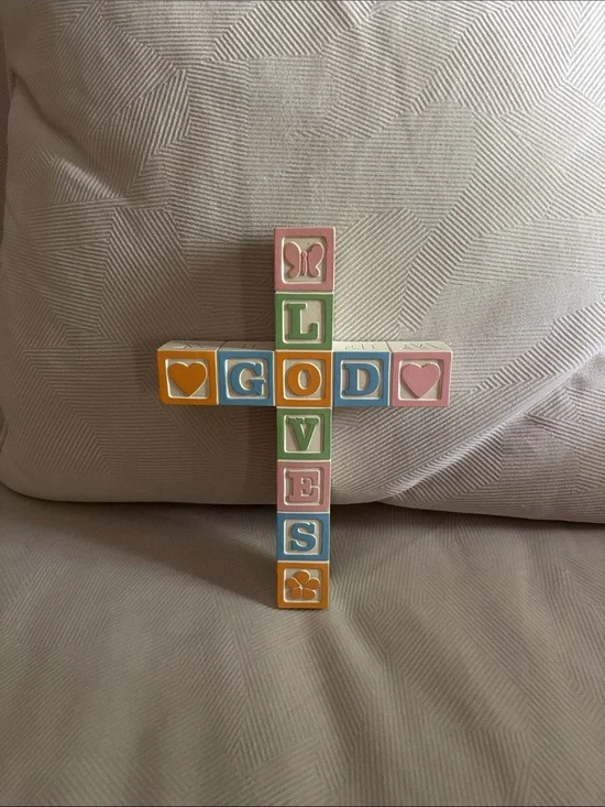 Pastel Cross Letter Blocks - GOD LOVES - Multicolor Wooden Toy