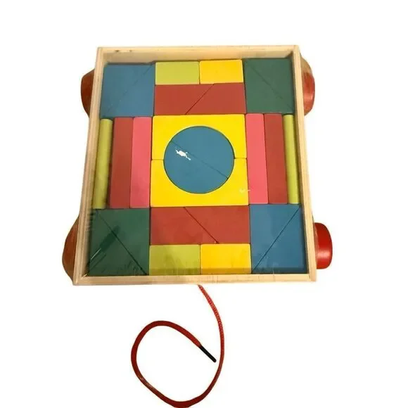 Brand New Ankyo Wagon Wooden Pull Block Geometrical Building Blocks 28 ct
