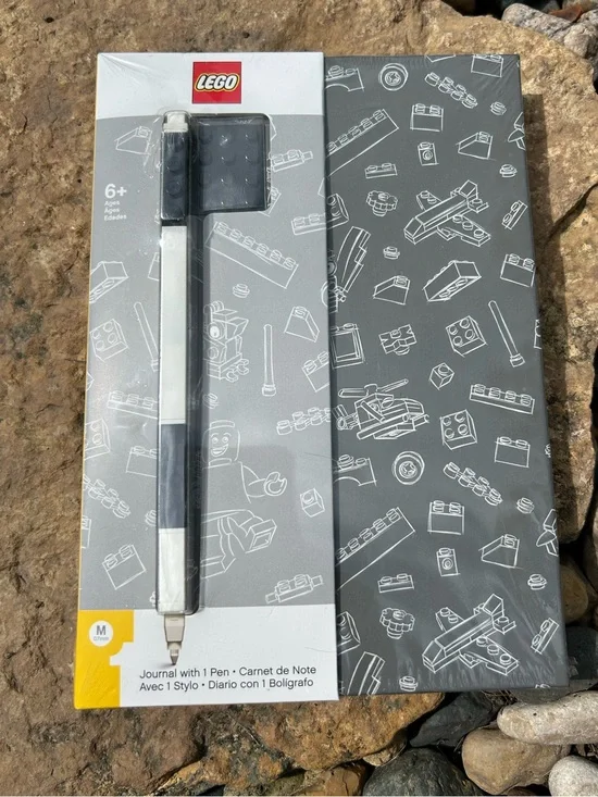 LEGO Gray and White Journal with Black Pen and Flat LEGO Plate New in packaging.