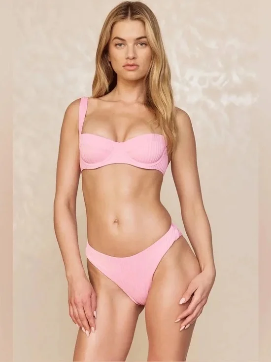 NWT Monday Swimwear Byron Bottom in Cherry Blossom Pink Ribbed Bikini Bottom