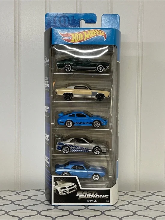 Hot Wheels Fast & Furious 5-Pack - Blue, Green, Beige, Silver Cars