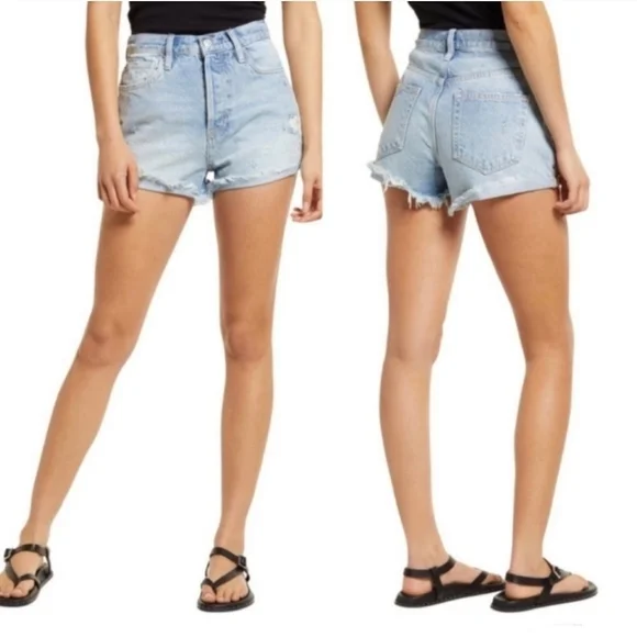 Free People Lasso Denim Shorts Sz 31 Cut-Off Distressed Button Fly