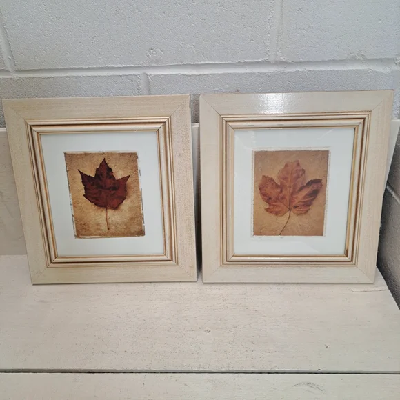Deborah‎ Schenck Framed Autumn Leaf Prints Wall Art In Blonde Wood Frame Set