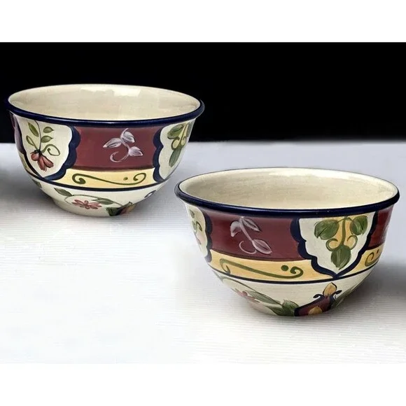 Pier 1 Imports Vallarta Soup Cereal Bowl Earthenware Hand Painted 6” Set of 2