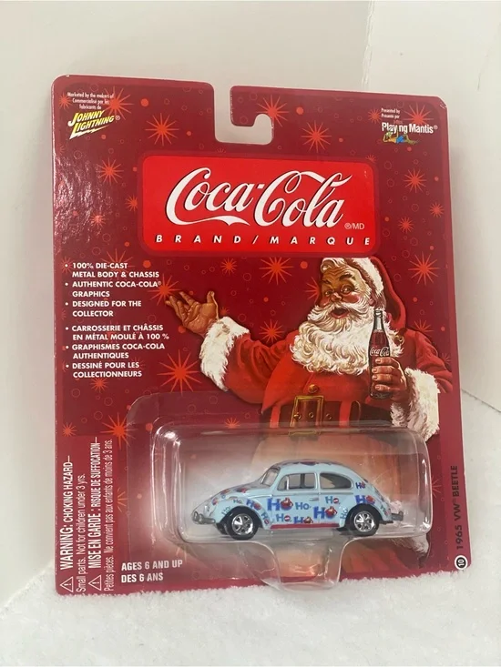 Johnny Lightning Die Cast 1965 Volkswagen Beetle Coca Cola Brand Ho Ho Ho on Car