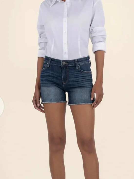 Kut from the Kloth Mid-Rise Dark Blue Gidget Fray Denim Shorts