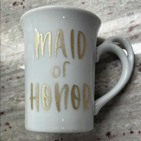 Pier 1 Maid of Honor White and Gold Ceramic Mug
