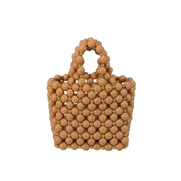 Vanina - Tan & Gold Beaded Mini Handbag