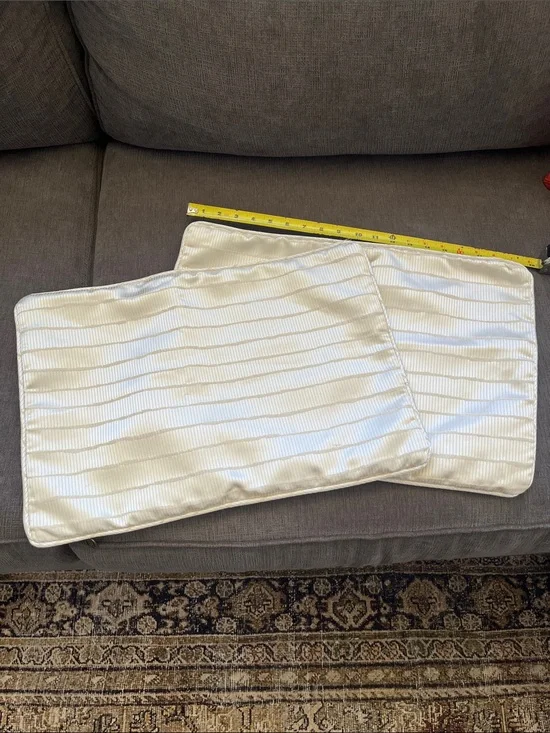 Pier one Import Satin  Ivory Striped Satin Pillow covers 19 1/2 x13