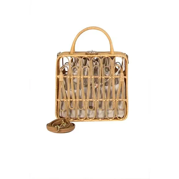 Kayu - Beige Wicker Square Crossbody Bag