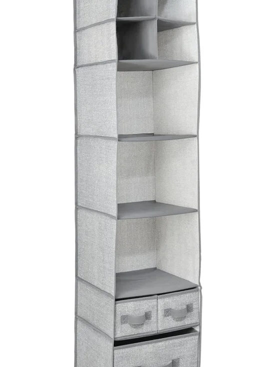 Fabric Hanging Organizer - Over Rod Storage - 7 Shelves/3 Removable Drawers
