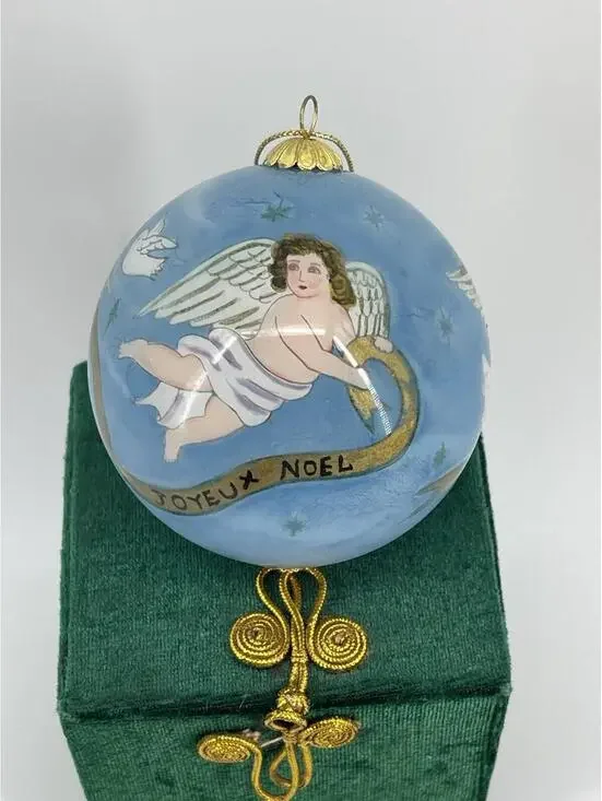 Vintage Hand Painted Angel Christmas Ornament Glass Ball w/ Box 2001