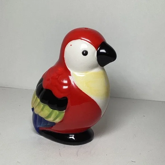 Ceramic Parrot Bird Salt Pepper Shaker Single Red Yellow Tropical Macaw Figurine
