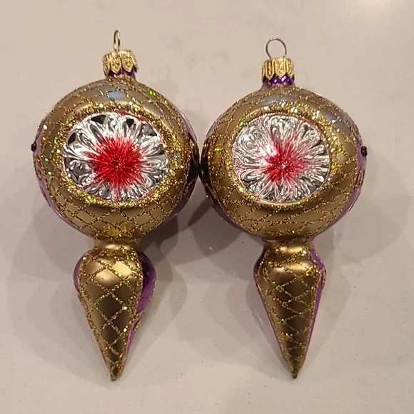 Set of 2 Hand-blown Glass Purple Ornaments
