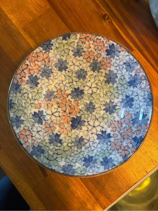 Floral Pattern Ceramic Dinner Plate in Blue, Coral & Sage