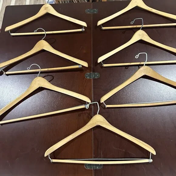 Lot 7 Wooden Suit Hangers Mixed Brands Wood Bar Metal Supports Adult Size
