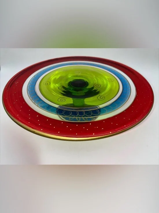 Pier 1 Festive Stripe Cake Plate Christmas Holiday Colorful 12