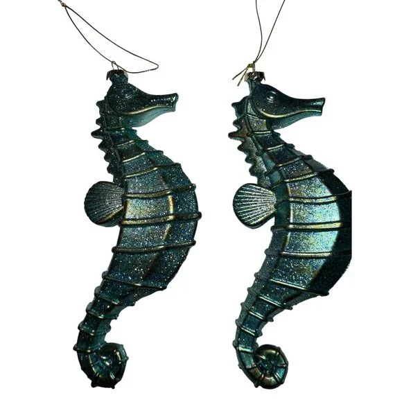 Seahorse Holiday Ornament - Teal Glitter (Unbranded)
