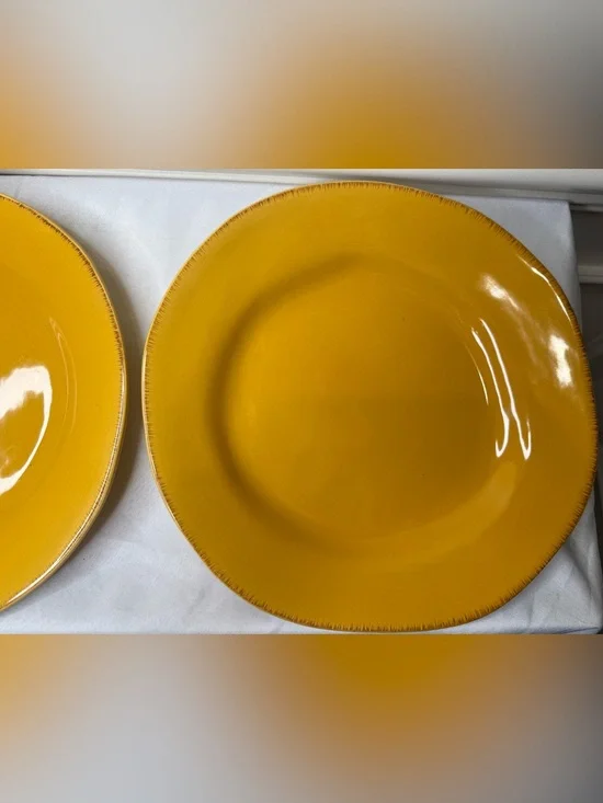 Pair of 12” Vintage Golden Yellow Pier 1 Plates Pattern Elemental So Pretty