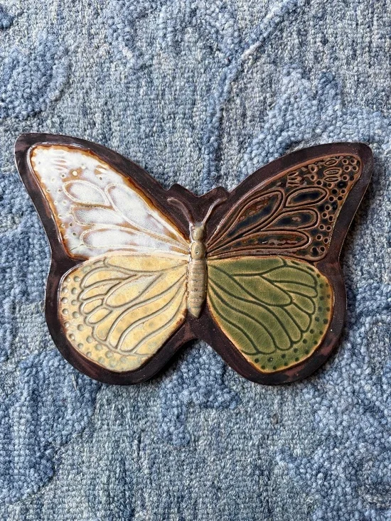 Vintage Pier 1 Pottery Butterfly Tray/Trivet/Garden Decor
