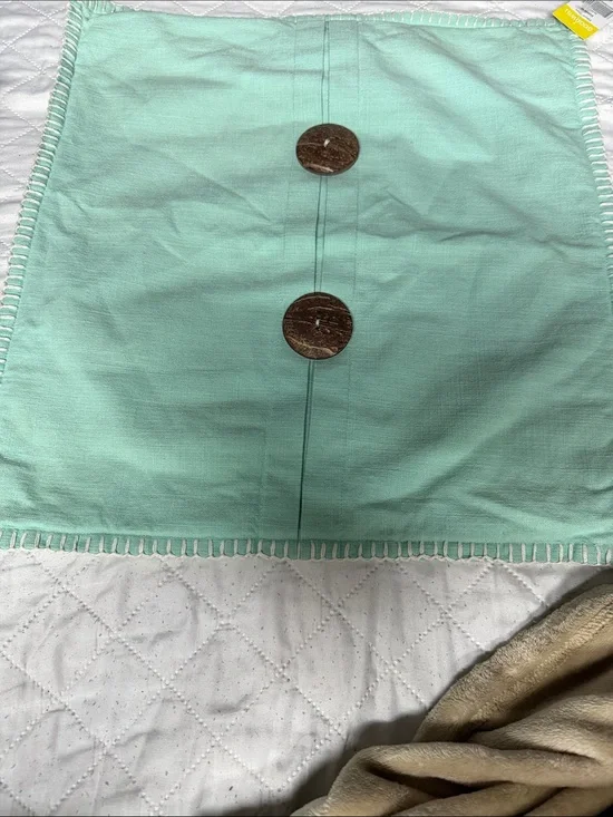 Pier 1 Mint Green Decorative Pillow Cover with Wood Button Accents