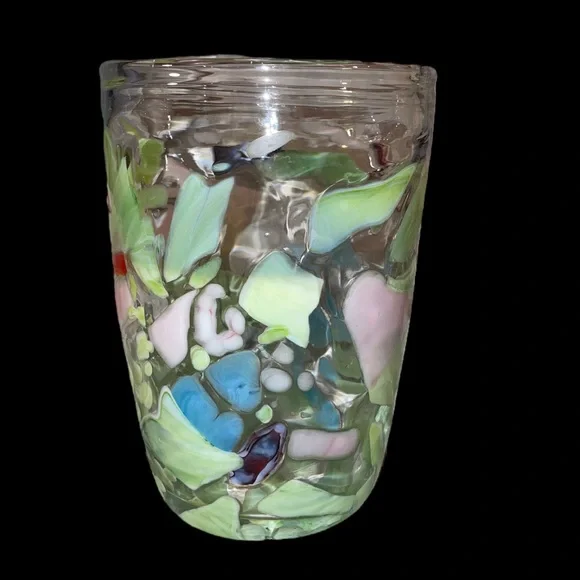 Pier 1 Splatter Fused Floral Abstract Large Glass Vase
