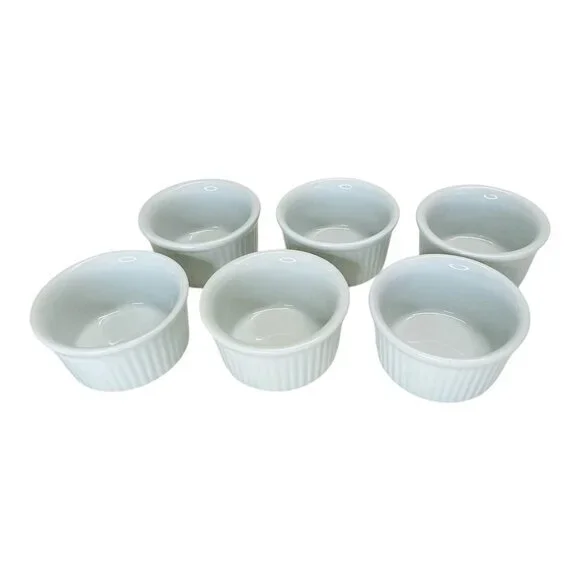 Pier 1 White Porcelain Ramekins Dish 6PC Set Dessert Baking Prep Tasting Party