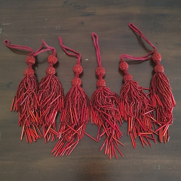 Beaded Tassels Set Of Six Red Napkin Rings Gifts Decorations