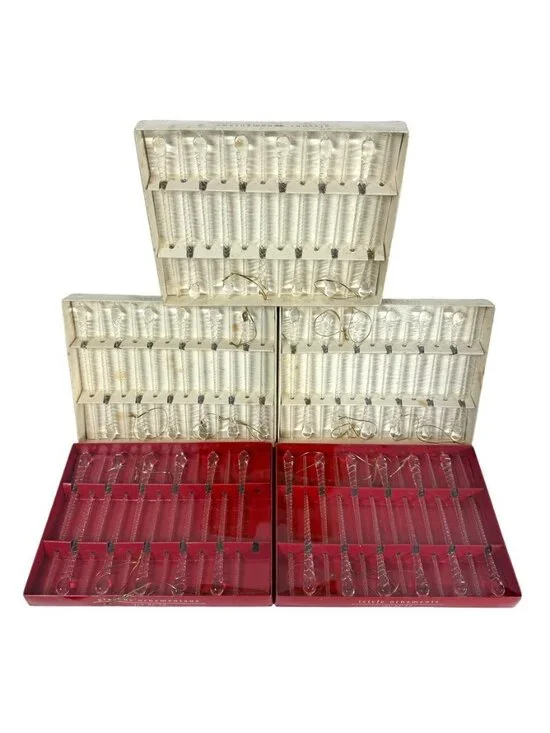 Pier 1 Clear Blown Glass Icicle Christmas Tree Ornaments 7” Lot Of 59