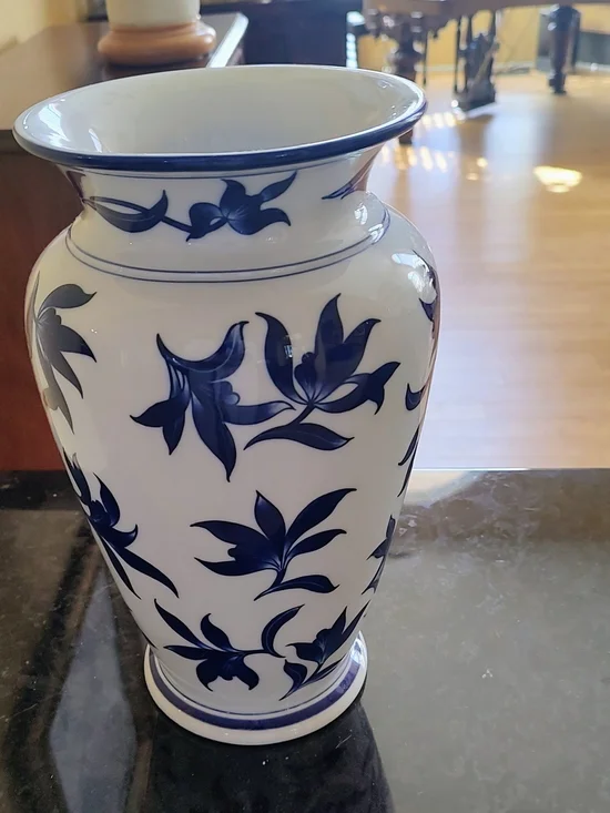 Blue and White Floral Ceramic Vase -