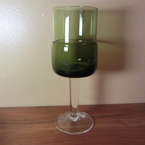 green wine glass goblet double dipped pier 1 MCM style (W3557)