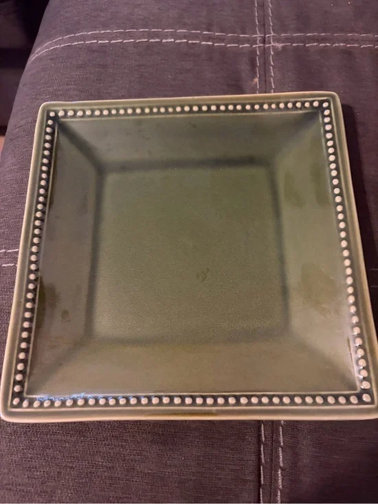 Pier 1 Olive Green Square Dinner Plate with Beaded Rim