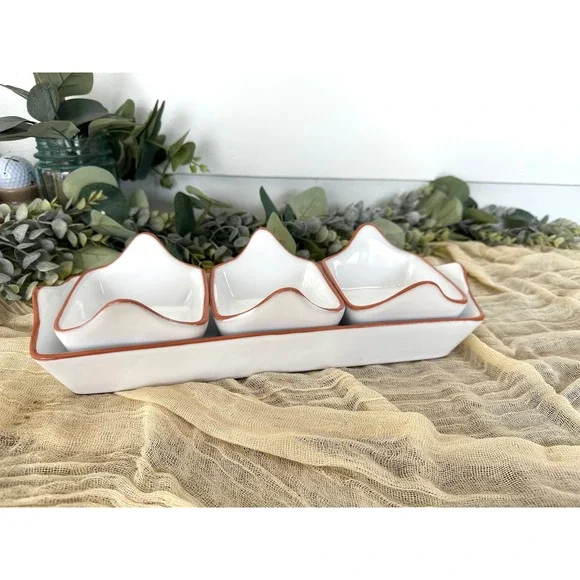 Pier‎ 1 Catarina Condiment bowl set Portugal pottery white terracotta serving