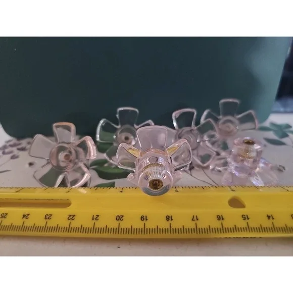 6  Pink Lucite 5 leaf Flower Draw Pulls 2 .5
