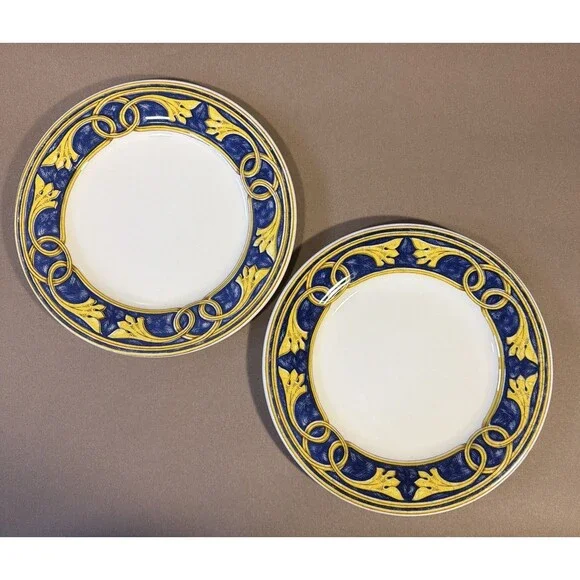 Pier 1 Scroll Pattern Set of 2 Dinner Plates 10 1/2” Handcrafted in Italy