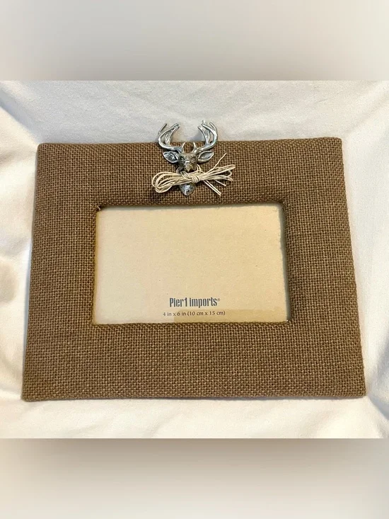 Pier 1 Deer/Stag Head Burlap Covered Frame-Picture Frame/Christmas/Holiday/Decor