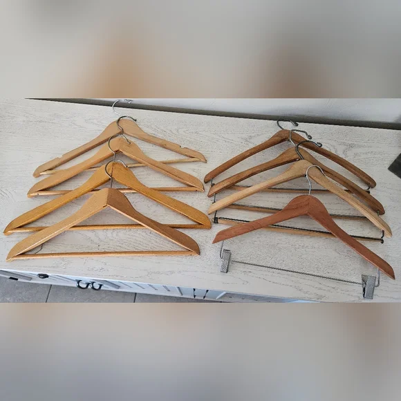 Wooden Coat and Suit Hangers Various Styles Lot Of 8